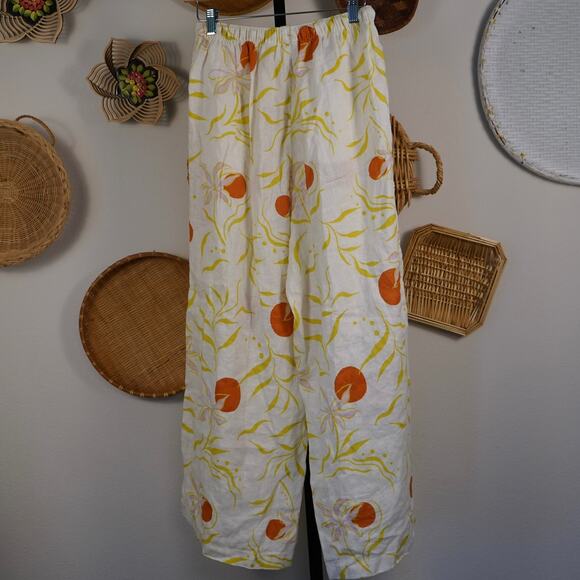 CALYPSO St. Barth Linen Wide Leg Floral Print Pants White Womens Size Small - Picture 4 of 7